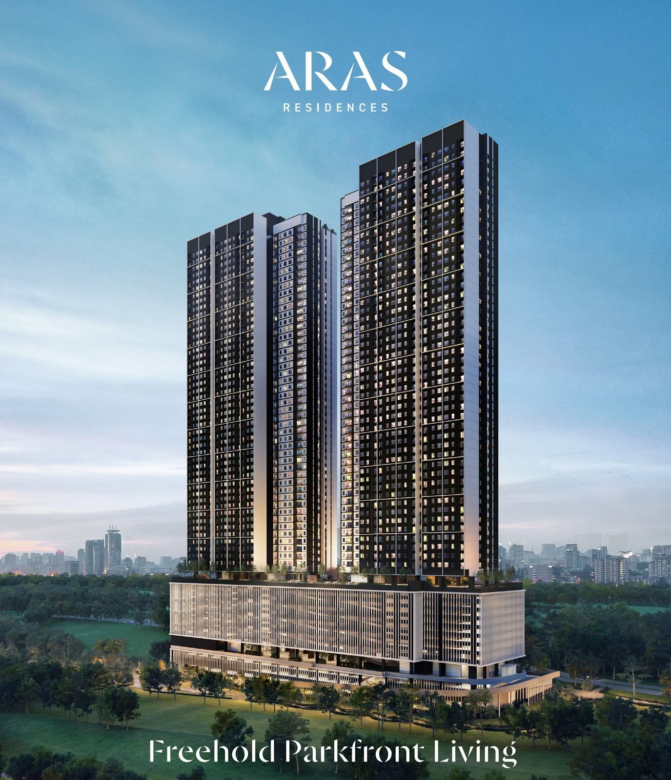 Aras Residences twin towers at WCity OUG facing the park