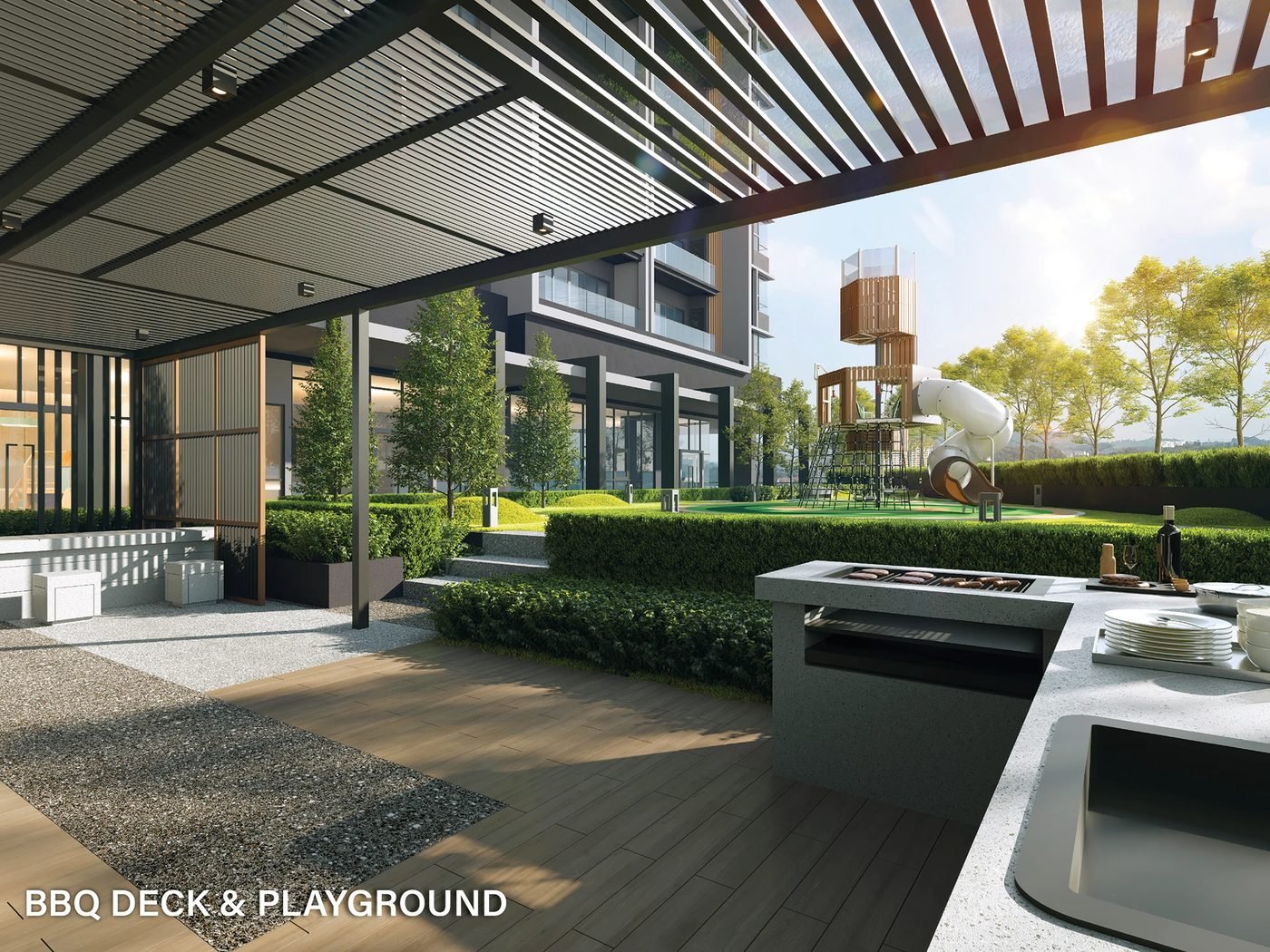 OAKA Residences bbq deck & playground render