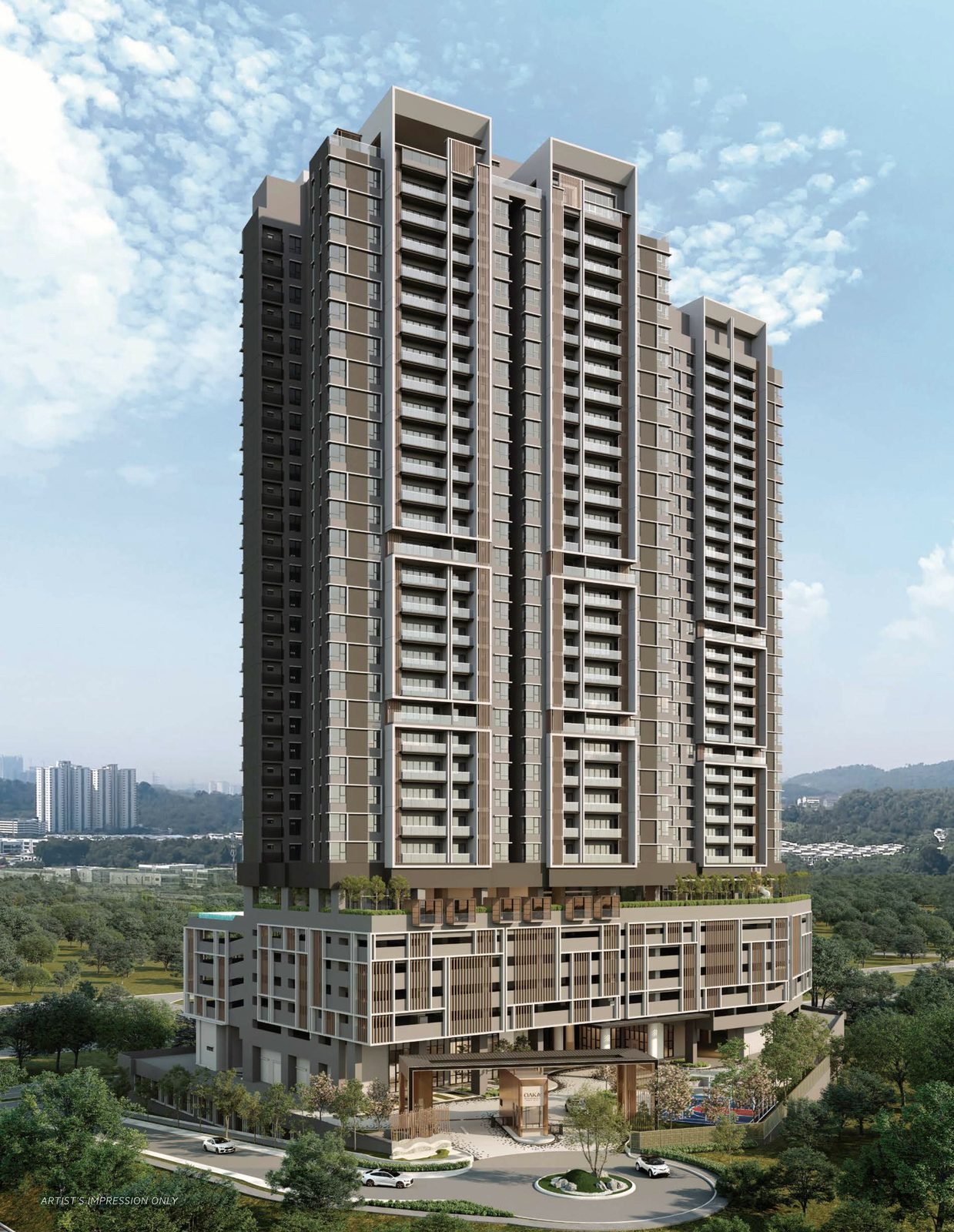 OAKA Residences Bukit Jalil tower with grand entrance