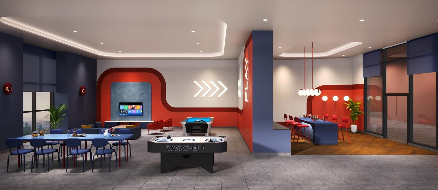 The Queenswoodz games lounge render