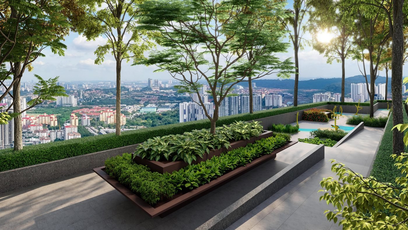 The Queenswoodz herb garden & outdoor fitness render