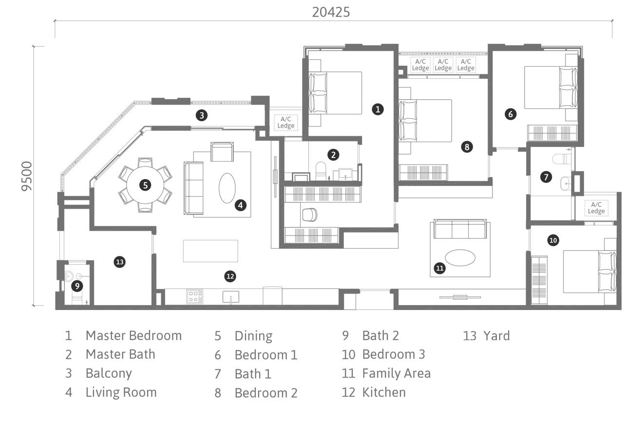 Ren Residence Type D floor plan, 1680 square feet, 4+1 bedrooms + 3 bathrooms